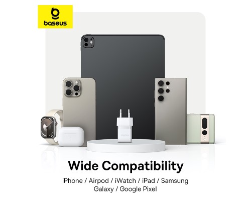 Мережевий зарядний пристрій Baseus Palm Fast Charger 1C 20W EU Moon White (with Baseus Mini White Cable USB-C to USB-C 60W (20V/3A) 1m Moon White) (P10111602213-01)