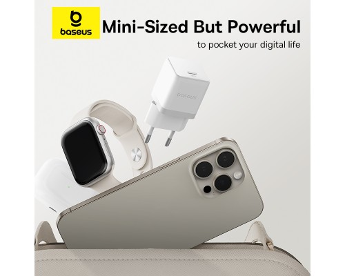Мережевий зарядний пристрій Baseus Palm Fast Charger 1C 20W EU Moon White (with Baseus Mini White Cable USB-C to USB-C 60W (20V/3A) 1m Moon White) (P10111602213-01)