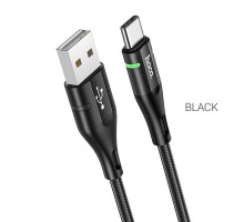 Кабель HOCO U93 USB to Type-C 3A, 1.2m, nylon, aluminum connectors, light indicator, Black (6931474732170)