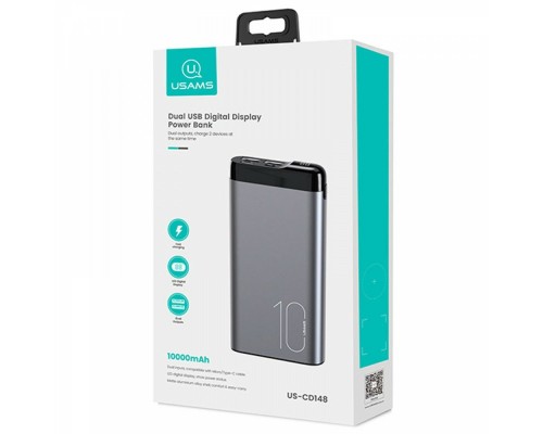 Зовнішній акумулятор Usams US-CD148 PB55 Alloy Digital Display Power Bank 10000mah Grey (10KCD14801)
