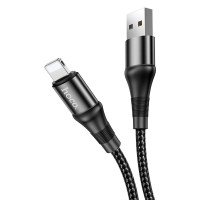 Кабель HOCO X50 USB to iP 2.4A, 1m, nylon, aluminum connectors, Black (6931474734198)