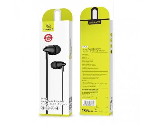Навушники Usams EP-39 In-ear Plastic Earphone 1.2M Black (HSEP3901) Навушники Usams EP-39 In-ear Plastic Earphone 1.2M Black (HSEP3901)