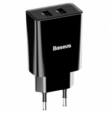 Мережевий зарядний пристрій Baseus Speed Mini Dual U Charger 10.5W ( With Mini White Cable IP) Black (TZCCFS-R01)