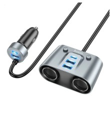 Автомобільний зарядний пристрій HOCO Z51 Establisher 147W(2C3A) 2-in-1 cigarette lighter car charger Metal Gray (6942007600439)