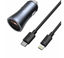 Автомобільний зарядний пристрій Baseus Golden Contactor Pro Dual Car Charger U+C 40W (With Cable Type-C/ iP 1m) Dark Grey (TZCCJD-B0G)
