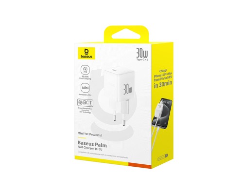 Мережевий зарядний пристрій Baseus Palm Fast Charger 1C 30W EU Moon White (P10111605213-00)
