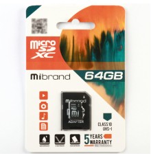 Карта пам'яті microSDXC (UHS-1) Mibrand 64Gb class 10 (adapter SD) (MICDXU1/64GB-A)