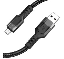 Кабель HOCO U110 USB to Micro 2.4A, 1.2m, nylon, aluminum connectors, Black (6931474770585)