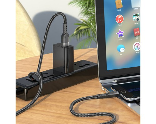 Кабель HOCO U110 USB to Micro 2.4A, 1.2m, nylon, aluminum connectors, Black (6931474770585) Кабель HOCO U110 USB to Micro 2.4A, 1.2m, nylon, aluminum connectors, Black (6931474770585)