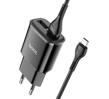 Мережевий зарядний пристрій HOCO C88A Star round dual port charger set(Micro) 12W Black (6931474749529)