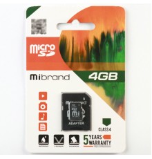 Карта пам'яті microSDHC Mibrand 4Gb class 4 (adapter SD) (MICDC4/4GB-A)