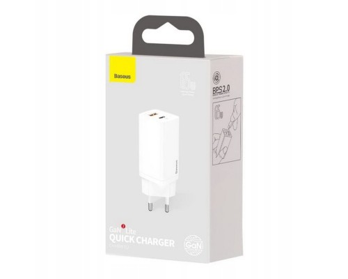 Мережевий зарядний пристрій Baseus GaN2 Lite Quick Charger C+U 65W EU White (CCGAN2L-B02) Мережевий зарядний пристрій Baseus GaN2 Lite Quick Charger C+U 65W EU White (CCGAN2L-B02)