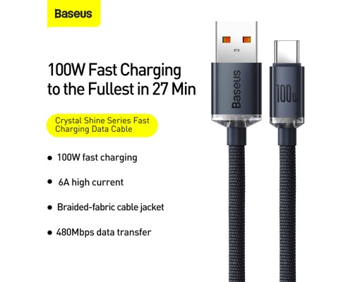 Кабель Baseus Crystal Shine Series Fast Charging Data Cable USB to Type-C 100W 2m Black (CAJY000501) Кабель Baseus Crystal Shine Series Fast Charging Data Cable USB to Type-C 100W 2m Black (CAJY000501)