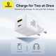 Мережевий зарядний пристрій Baseus Palm Fast Charger C+U 30W EU Moon White (with Baseus Mini White Cable USB-C to USB-C 60W (20V/3A) 1m Moon White) (P1011160A213-01)