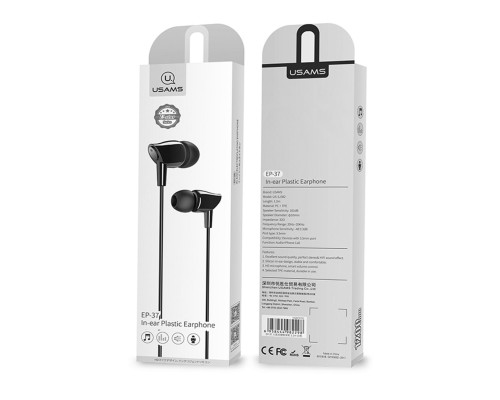 Навушники Usams EP-37 In-ear Plastic Earphone 1.2M Black (HSEP3701) Навушники Usams EP-37 In-ear Plastic Earphone 1.2M Black (HSEP3701)