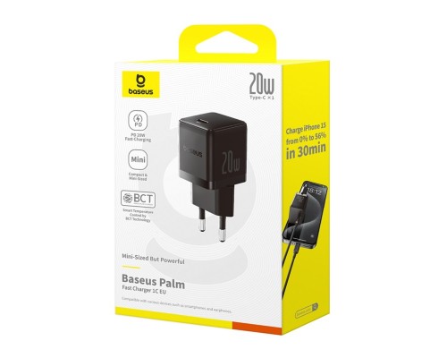 Мережевий зарядний пристрій Baseus Palm Fast Charger 1C 20W EU Cluster Black (P10111602113-00) Мережевий зарядний пристрій Baseus Palm Fast Charger 1C 20W EU Cluster Black (P10111602113-00)