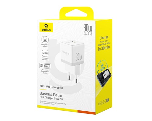Мережевий зарядний пристрій Baseus Palm Fast Charger C+U 30W EU Moon White (P1011160A213-00) Мережевий зарядний пристрій Baseus Palm Fast Charger C+U 30W EU Moon White (P1011160A213-00)