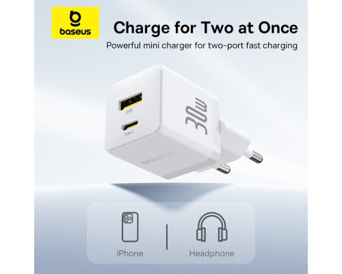 Мережевий зарядний пристрій Baseus Palm Fast Charger C+U 30W EU Moon White (P1011160A213-00) Мережевий зарядний пристрій Baseus Palm Fast Charger C+U 30W EU Moon White (P1011160A213-00)