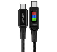 Кабель ACEFAST C7-03 Type-C to Type-C 5A, 100W, 1.2m, nylon, zinc connectors, LED, Black (6974316282778)