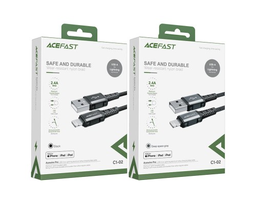 Кабель ACEFAST C1-02 USB to iP 2.4A, 1.2m, nylon, aluminum connectors, Black (AFC1-02B) Кабель ACEFAST C1-02 USB to iP 2.4A, 1.2m, nylon, aluminum connectors, Black (AFC1-02B)