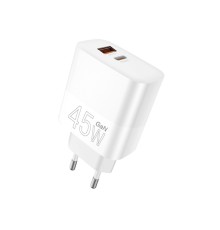 Мережевий зарядний пристрій WUW-C209 45W PD USB-C + USB QC3.0 18W white