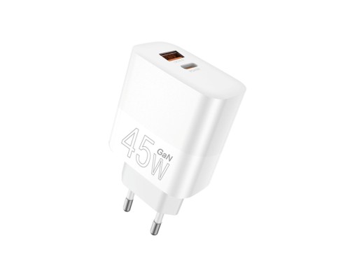 Мережевий зарядний пристрій WUW-C209 45W PD USB-C + USB QC3.0 18W white (WUW-C209) Мережевий зарядний пристрій WUW-C209 45W PD USB-C + USB QC3.0 18W white (WUW-C209)