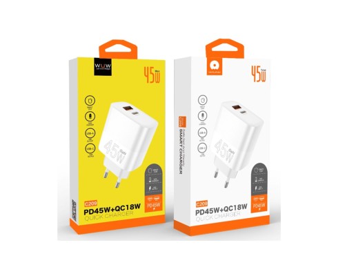 Мережевий зарядний пристрій WUW-C209 45W PD USB-C + USB QC3.0 18W white (WUW-C209) Мережевий зарядний пристрій WUW-C209 45W PD USB-C + USB QC3.0 18W white (WUW-C209)