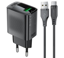 Мережевий зарядний пристрій ACEFAST A90 QC18W GaN single USB-A charger set (P3) (EU) Black (6974316280064)