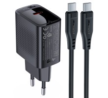 Мережевий зарядний пристрій ACEFAST A82 PD20W GaN single USB-C charger set (P5) (EU) Black (6974316280057)