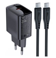 Мережевий зарядний пристрій з кабелем ACEFAST A82 PD20W GaN single USB-C charger set (P5) (EU) Black (6974316280057)