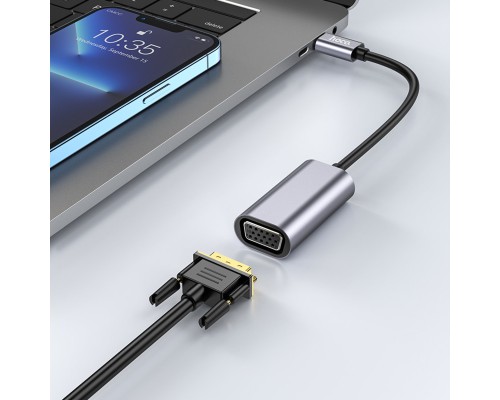 Кабель-перехiдник HOCO UA21 Origin Type-C to VGA converter Metal Gray (6931474784100)