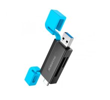 Картрідер BOROFONE DH9 Wisdom 2-in-1 USB/Type-C 3.0 card reader Black Blue (6941991112416)
