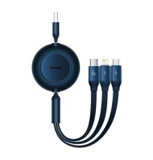 Кабель Baseus Bright Mirror 2 Series Retractable 3-in-1 Fast Charging  Data Cable USB to M+L+C 66W 1.1m Blue (CAMJ010103)
