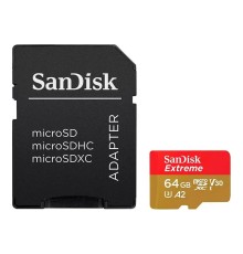 Карта пам'яті microSDXC (UHS-1 U3) SanDisk Extreme For Action Cams and Drones A2 64Gb class 10 V30 (R170MB/s,W80MB/s) (adapter) (SDSQXAH-064G-GN6AA)