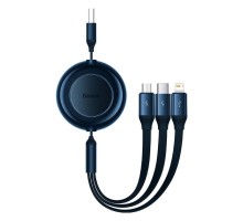 Кабель Baseus Bright Mirror 2 Series Retractable 3-in-1 Fast Charging  Data Cable USB to M+L+C 3.5A 1.1m Blue (CAMJ010003)