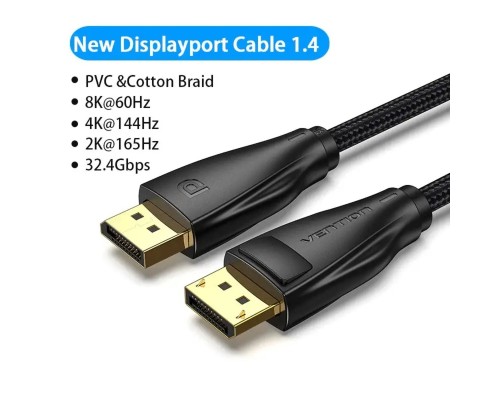 Кабель Vention DisplayPort, 1 м, v1.4 чорний, 8K 60 Hz, 4K 144Hz, 2K 165Hz, 1080P 240Hz (HCCBF) (HCCBF) Кабель Vention DisplayPort, 1 м, v1.4 чорний, 8K 60 Hz, 4K 144Hz, 2K 165Hz, 1080P 240Hz (HCCBF) (HCCBF)