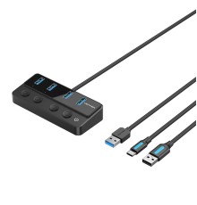 USB-хаб Vention USB 3.0 to USB 3.0 x4+USB C Hub With Individual Power Switches 1M Black (CHWBF) (CHWBF)