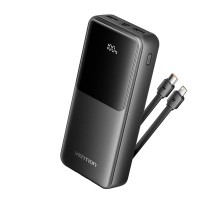 Зовнішній акумулятор Vention 20000mAh Power Bank (Micro-USB + USB-C + USB-A + USB-A) with Built-in USB-C and Lightning Cables 22.5W Black LED Display (FHPB0)