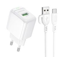 Мережевий зарядний пристрій BOROFONE BAS42A Potential single-port QC3.0 charger set(Type-C) 18W White (6941991113802)