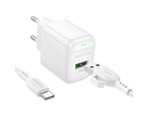 Мережевий зарядний пристрій BOROFONE BAS42A Potential single-port QC3.0 charger set(Type-C) 18W White (6941991113802)