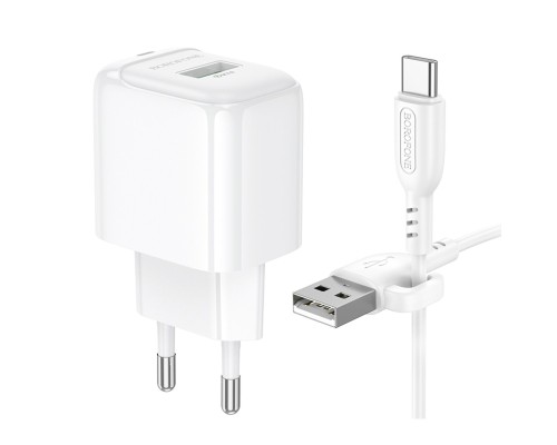 Мережевий зарядний пристрій BOROFONE BAS42A Potential single-port QC3.0 charger set(Type-C) 18W White (6941991113802)