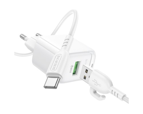 Мережевий зарядний пристрій BOROFONE BAS42A Potential single-port QC3.0 charger set(Type-C) 18W White (6941991113802)