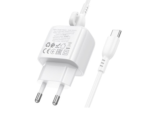 Мережевий зарядний пристрій BOROFONE BAS42A Potential single-port QC3.0 charger set(Type-C) 18W White (6941991113802)