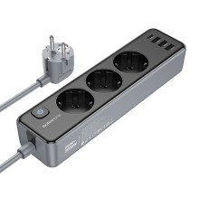 Мережевий подовжувач BOROFONE BAC8 Power 3-position socket(1C3A)(EU/GER)(L=2M) Black (6941991116636)