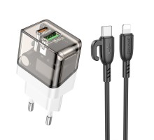 Мережевий зарядний пристрій BOROFONE BA80A Scenery PD20W+QC3.0 charger set (C to iP)(EU) Transparent Black (6941991105166)