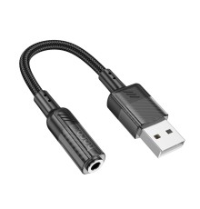 Аудiокабель HOCO LS37 Spirit transparent external sound card USB to 3.5mm Black (6942007612562)