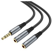 Адаптер HOCO UPA21 2-in-1 3.5 headset audio adapter cable(male to 2*female) Metal gray (6931474766809)