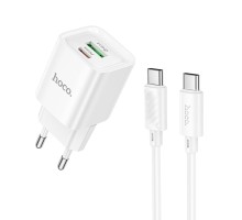 Мережевий зарядний пристрій HOCO C147A Charm PD20W+QC3.0 charger set (C to C)(EU) White (6942007630290)