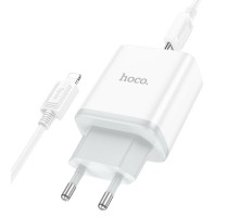Мережевий зарядний пристрій HOCO C104A Stage single port PD20W charger set (C to iP)(EU) White (6931474782908)