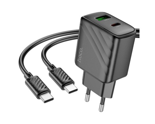 Мережевий зарядний пристрій HOCO CS23A Sunlight dual-port PD30W+QC3.0 charger set(Type-C to Type-C)(EU) Black (6942007609968) Мережевий зарядний пристрій HOCO CS23A Sunlight dual-port PD30W+QC3.0 charger set(Type-C to Type-C)(EU) Black (6942007609968)
